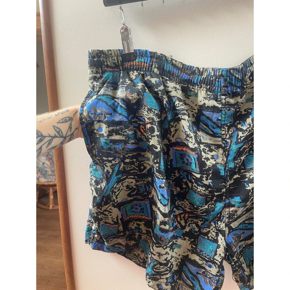 Sir William Mens Large Blue Abstract Vintage 90s Retro Swim Trunks